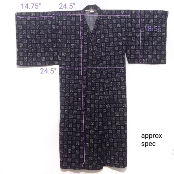 VTG Japanese kimono character print navy white - Picture 5 of 5